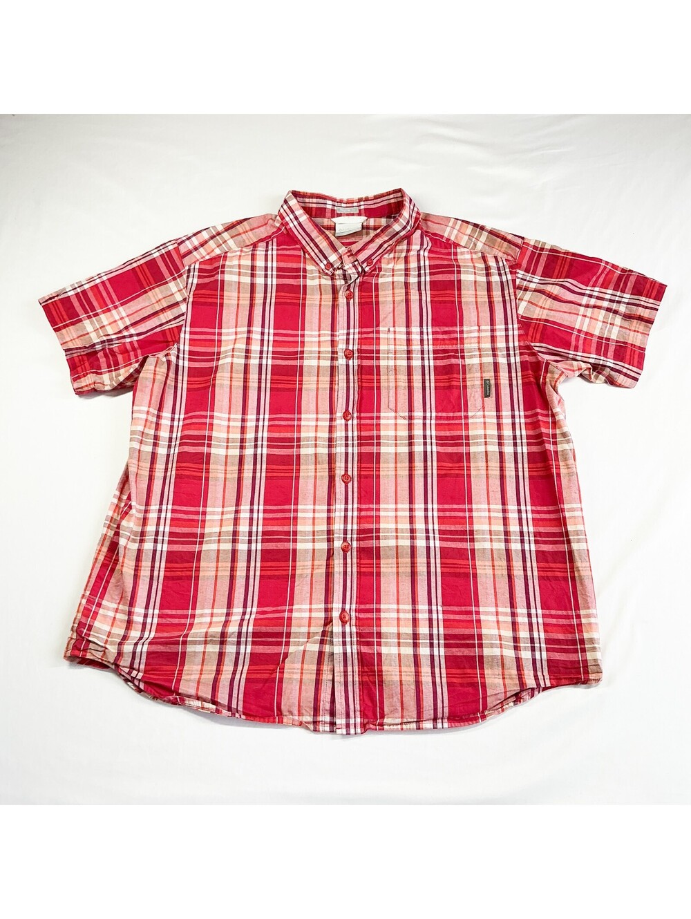 Columbia Sportswear Red and White Plaid Button-Up Shirt Regular Fit Stretch XL